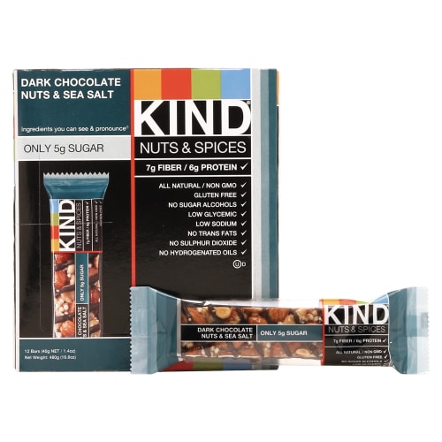 KIND Nuts and Spices Bar, Dark Chocolate Nuts and Sea Salt, 1.4 oz, 12/Box